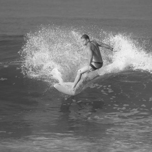 Cameron surfing